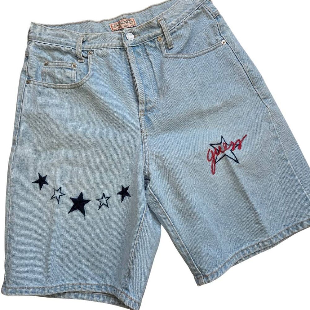 VTG 80s Guess Jeans Shorts 2 Fits10 USA  High Rise Button‎ Fly Embroidered Stars